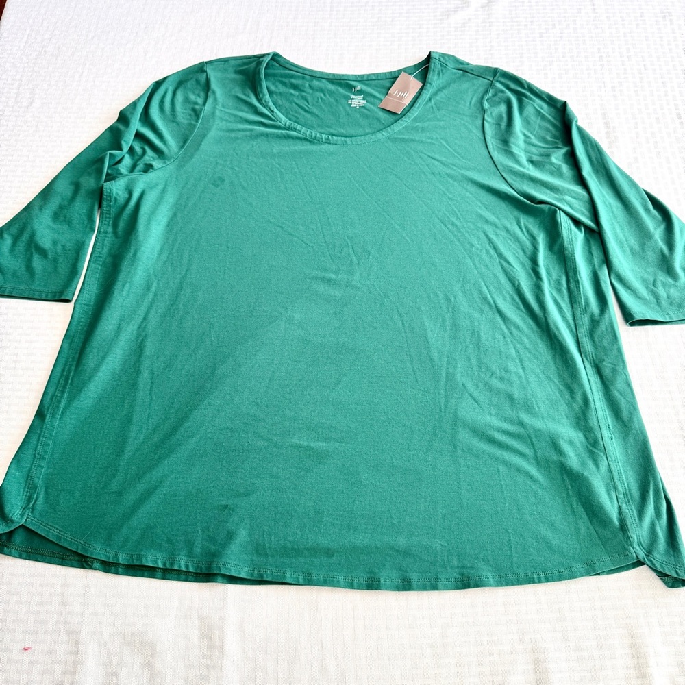 J Jill Luxe Supima A Line Tunic 4X NWT Green Meadow 3/4 Sleeve Soft Stretch Top